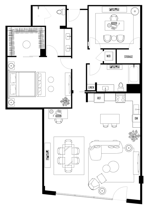 Floor plan for 2 beds, 2 baths, 1561 sqft